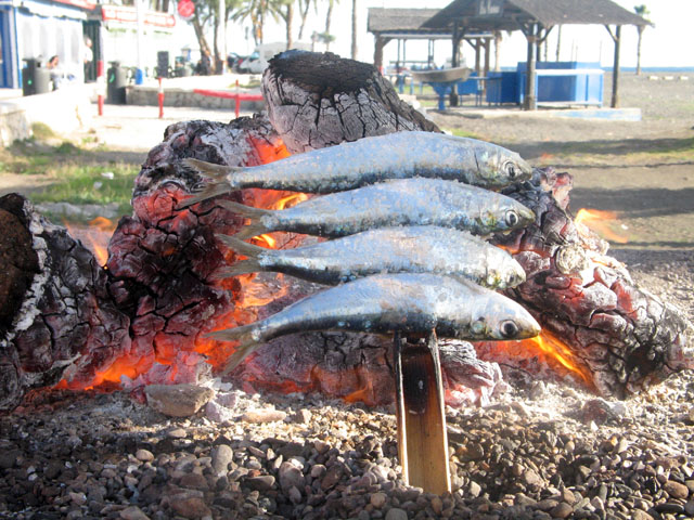 Grilled sardines on the beach